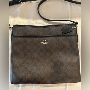 Coach Brown Signature Messenger Crossbody Bag with Black Trim